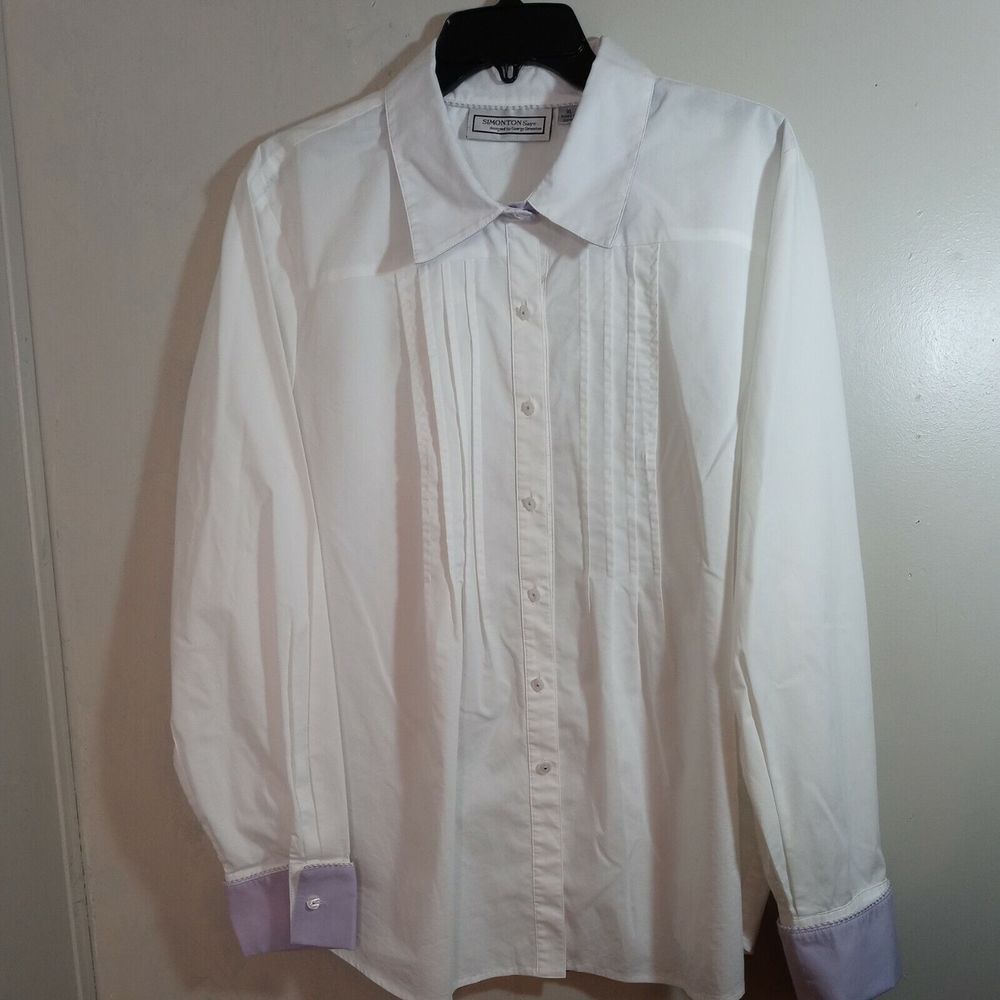Womens George Simonton shirt Button Up Longsleeve Size XL White And Purple
